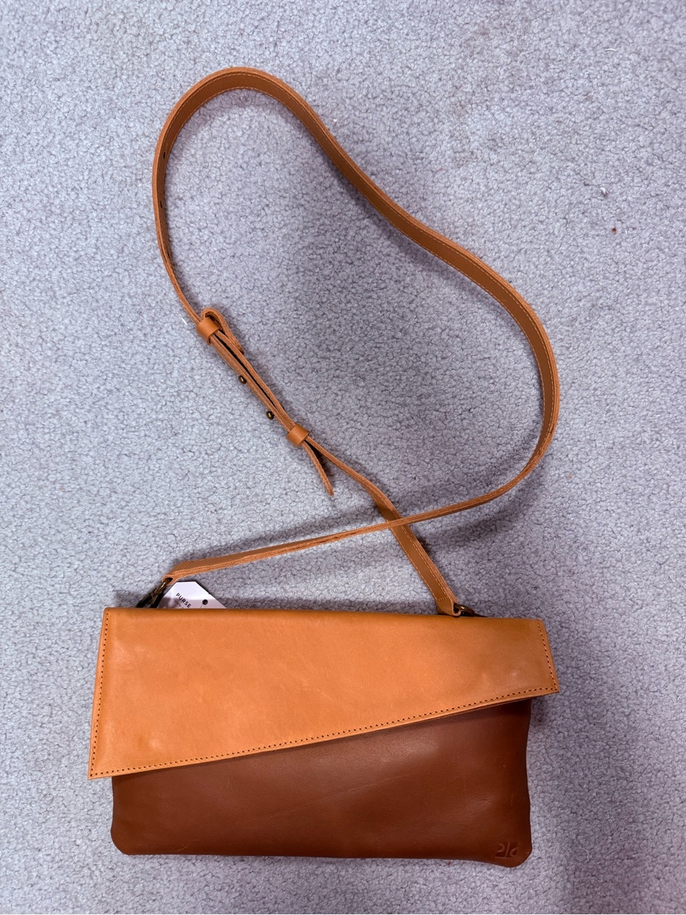 NWT Two-Tone Tan & Brown Leather Crossbody Bag — Adjustable Strap